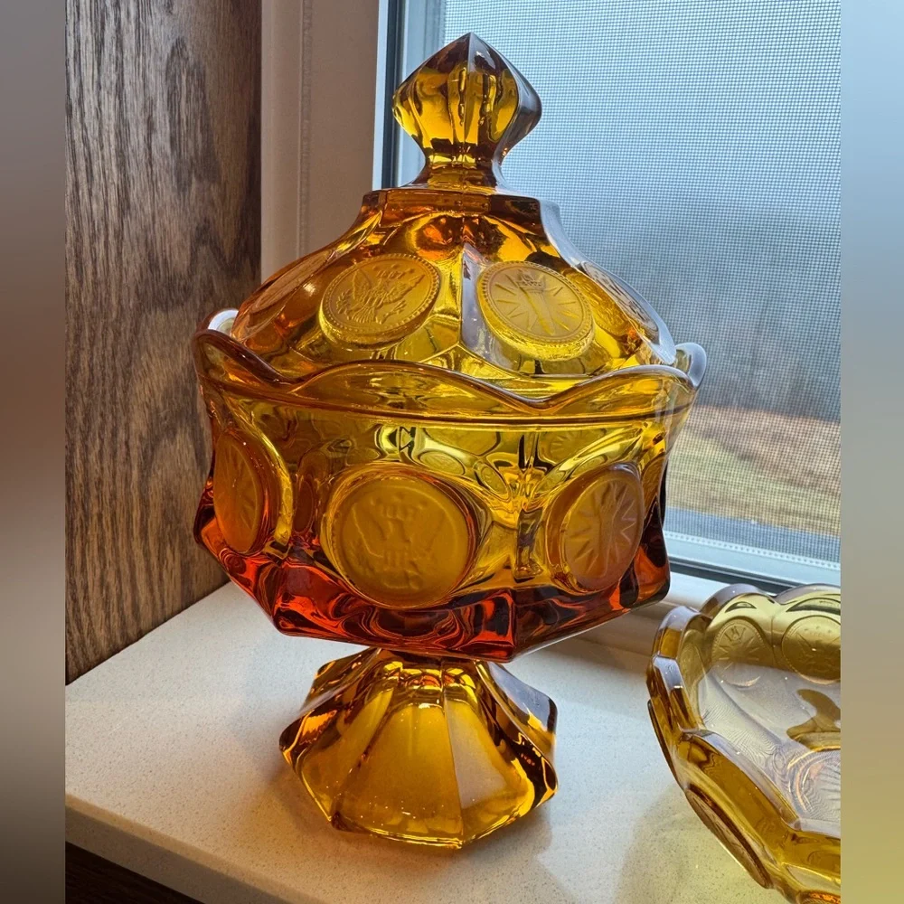Vintage FOSTORIA AMBER Coin Glass Set